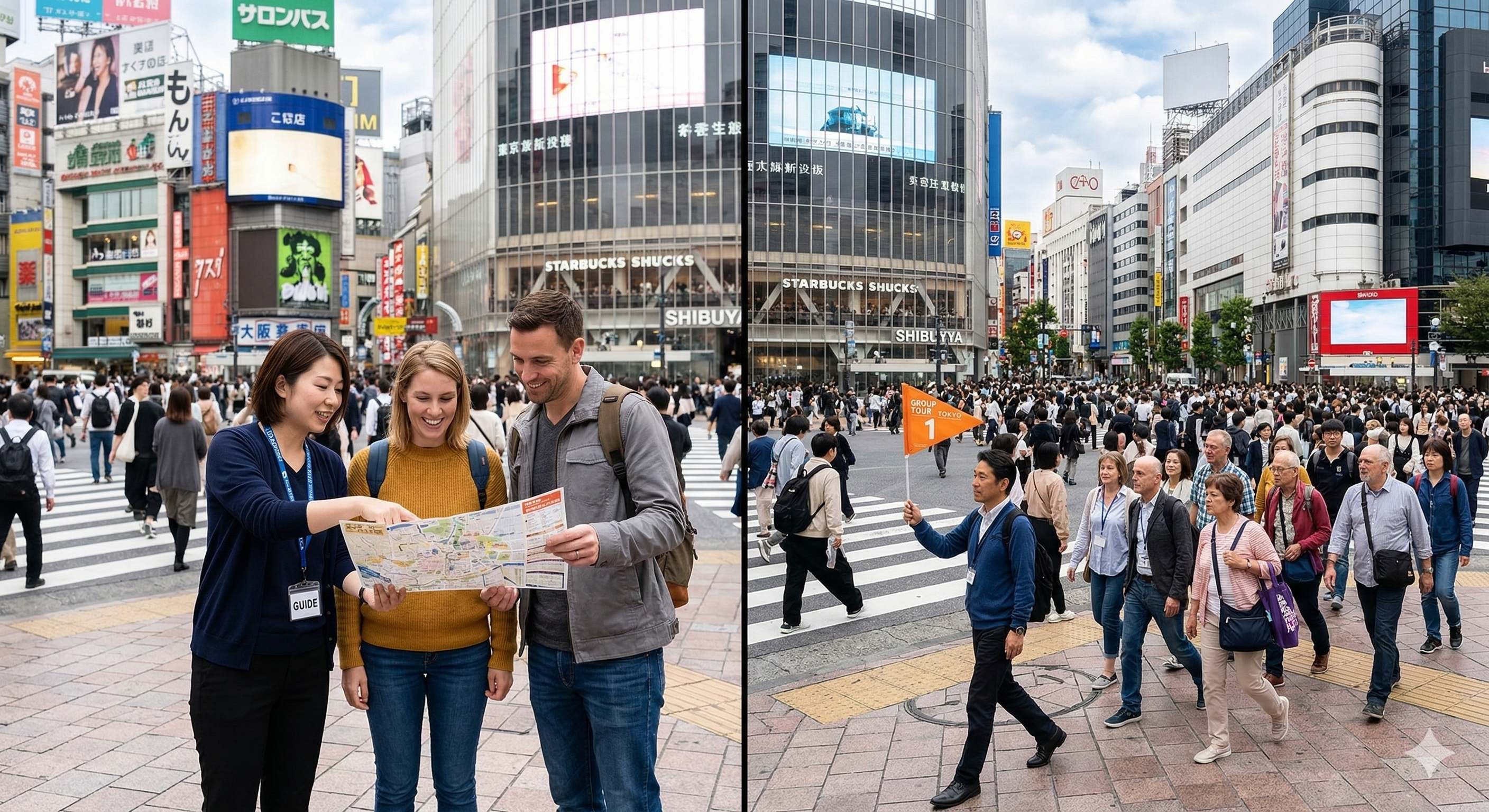 Tourists exploring Tokyo with a guide in 2026, vibrant city scene