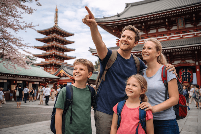 Family enjoying a scenic view in Tokyo, Japan