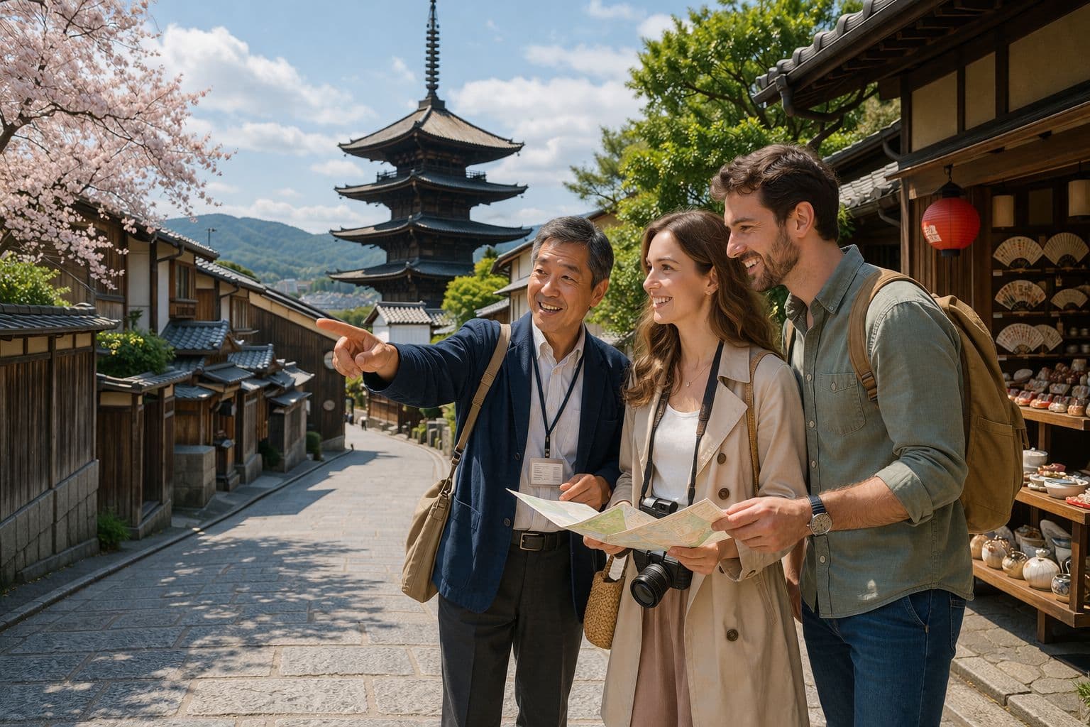 Travelers exploring a temple in Japan during a private tour