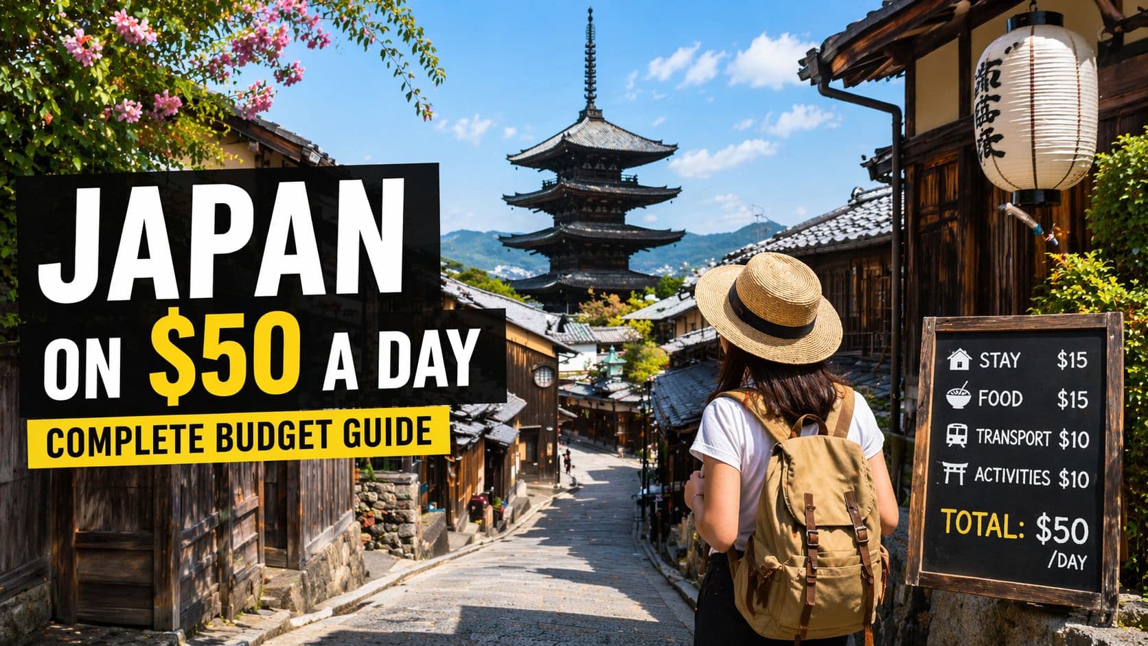 Traveler exploring a Japanese street market with a backpack.