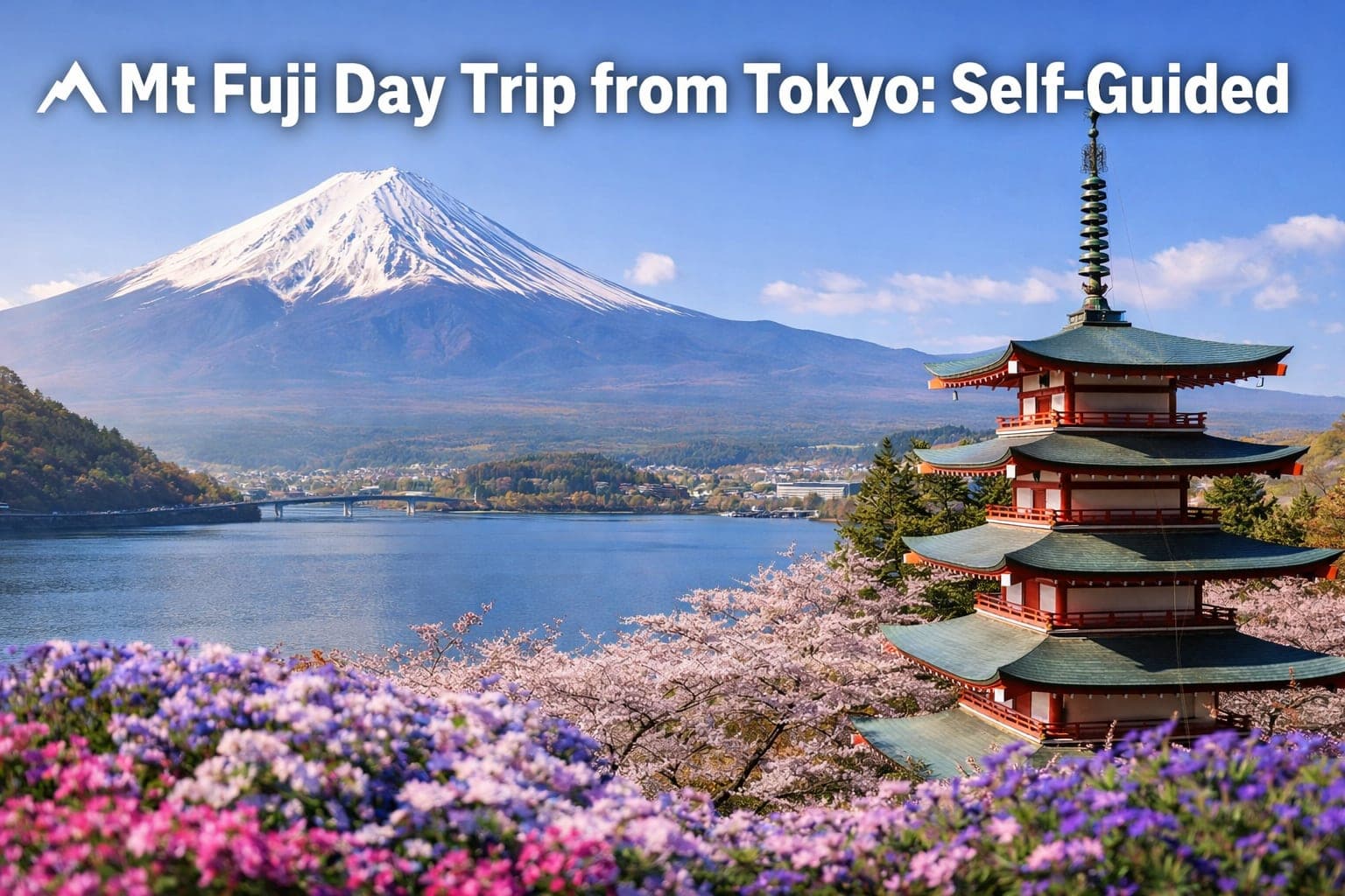 View of Mt. Fuji from Lake Kawaguchi, clear skies, 2026