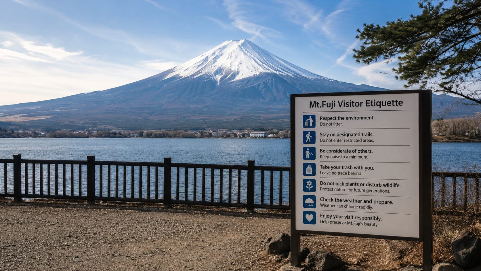 Hikers on Mount Fuji wearing appropriate attire, respecting the environment.