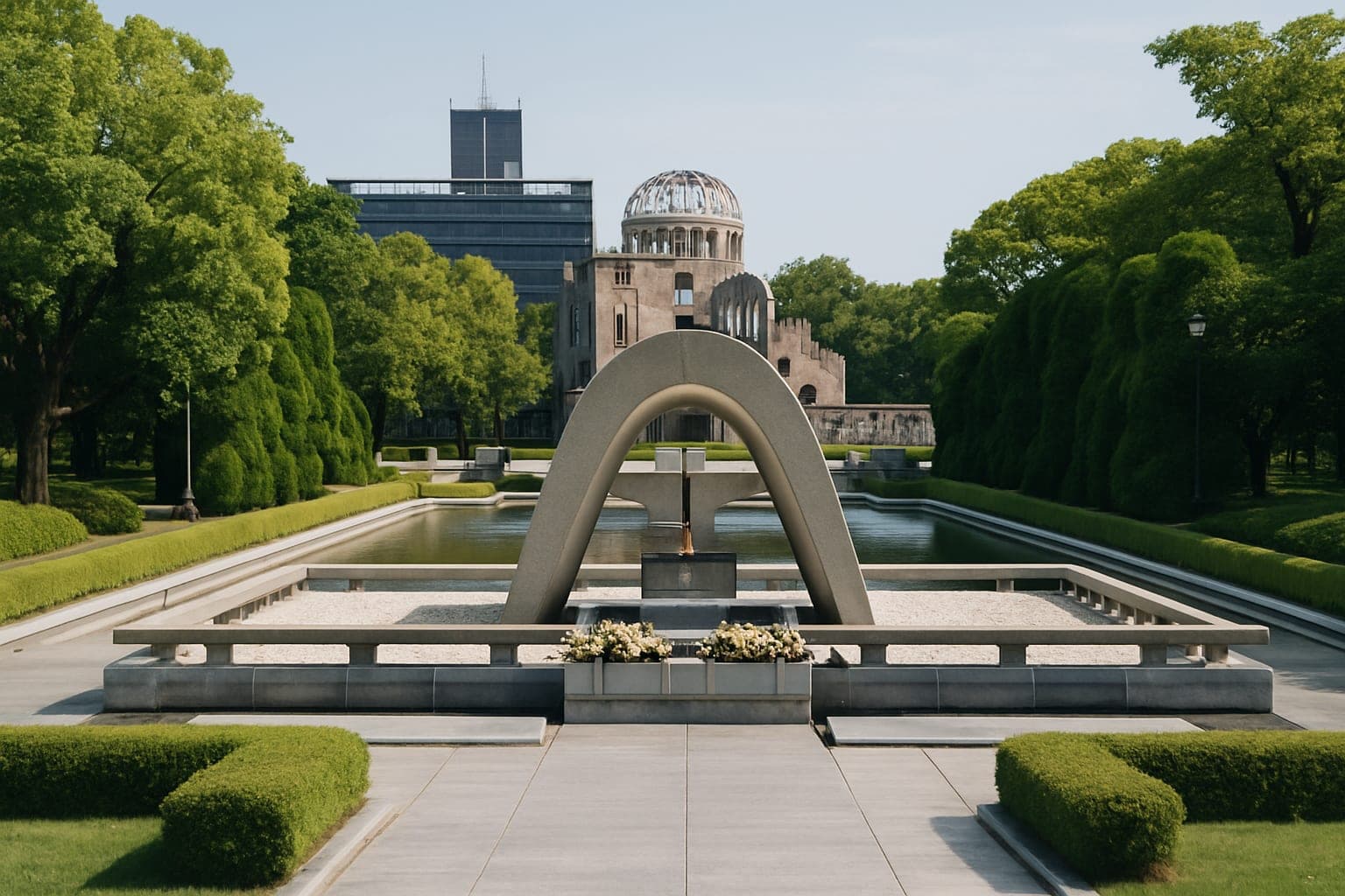 Hiroshima Peace Memorial Park and Atomic Bomb Dome, peaceful view
