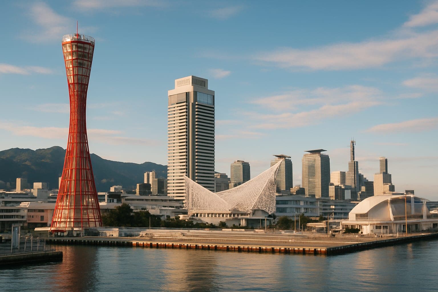 A panoramic view of Kobe cityscape with Mount Rokko, ideal for showcasing travel potential.