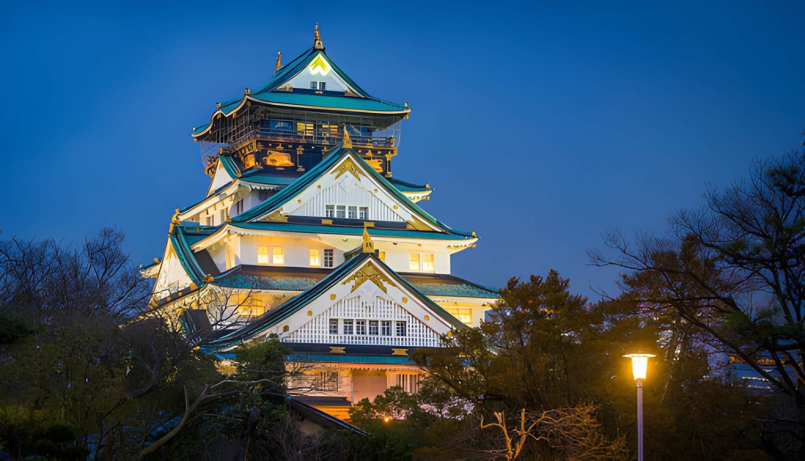Osaka Castle illuminated at night during private tour in Japan